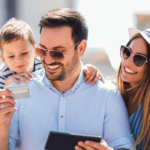 happy family with credit card