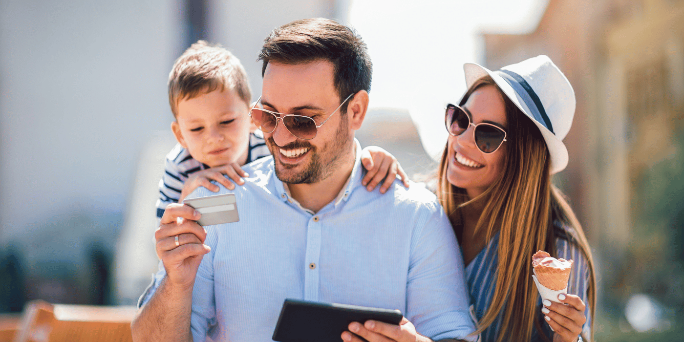 happy family with credit card